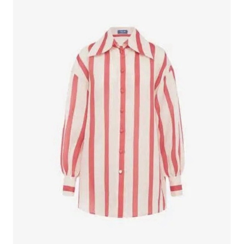 Leo Lin $695 NWT New Kathleen Silk Striped Blouse Size 2 US 6 AUS - Picture 2 of 7